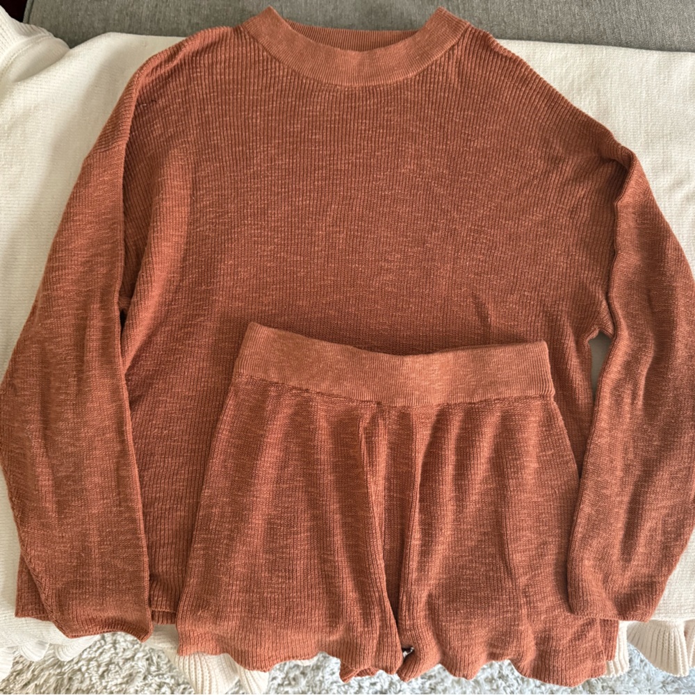 Free People, FP Beach Rust Knit Sweater and Shorts Set - Picture 2 of 5